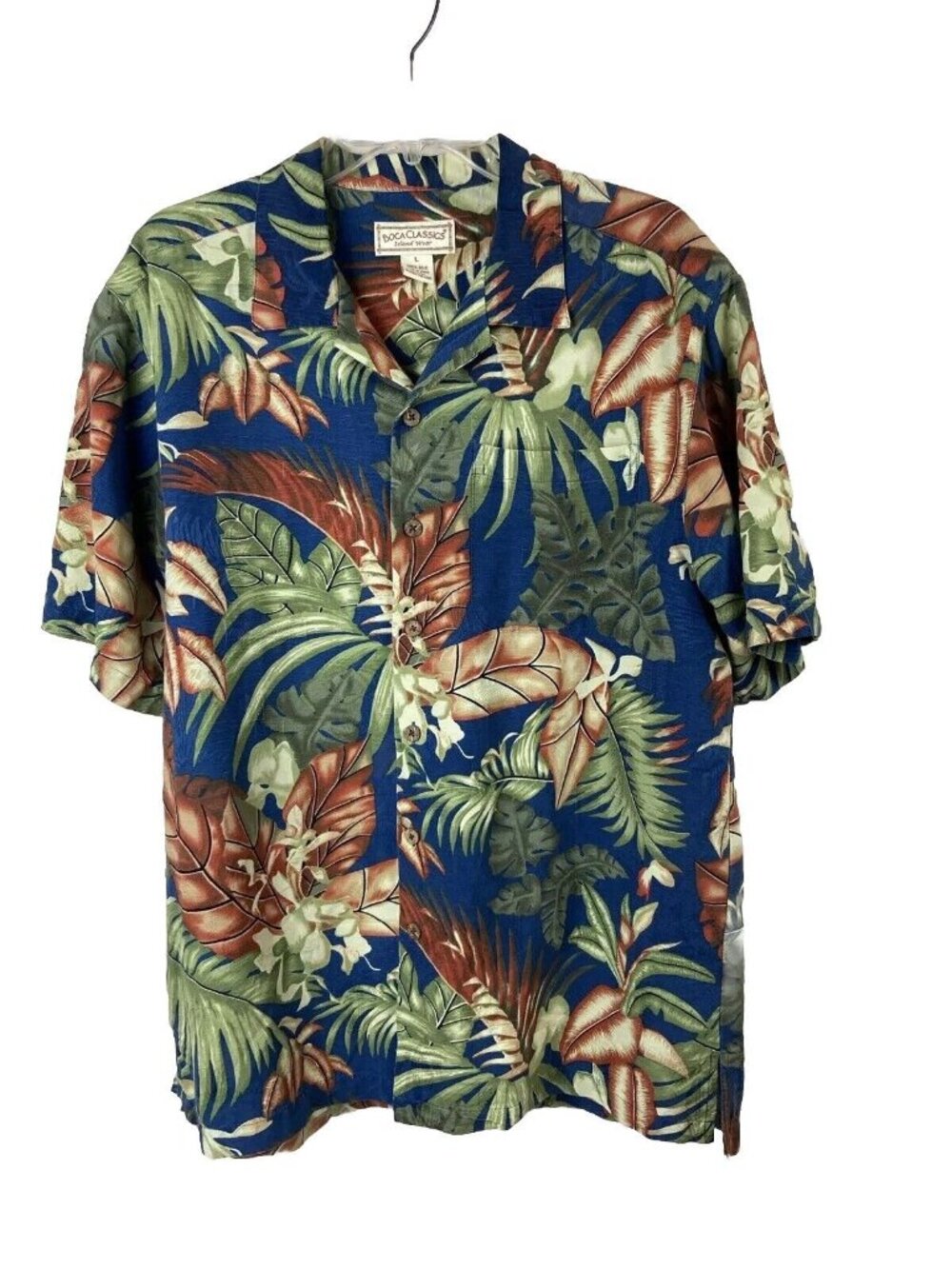 Boca Classics Mens Shirt Hawaiian Camp Sz L Silk Button Up Floral Tropical Beach